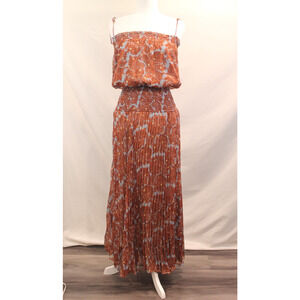 Traffic People Dress Chiffon Pleated Wedding Guest Maxi Womens size XS Tan Lined